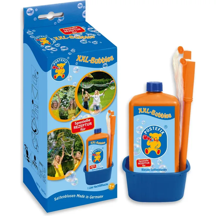 Pustefix XXL-Bubbles I 1000 ml Seifenblasenwasser und Zubehör I Bunte Bubbles Made in Germany I Für Hochzeit, Kindergeburtstag, Standesamt, Polterabend I Riesen-Seifenblasen für Kinder & Erwachsene