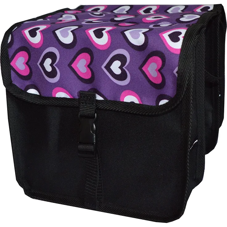 Beluko 'Duo' Fahrradtasche für Gepäckträger ab 14 - 20 Zoll Schwarz Herzen doppelseitig