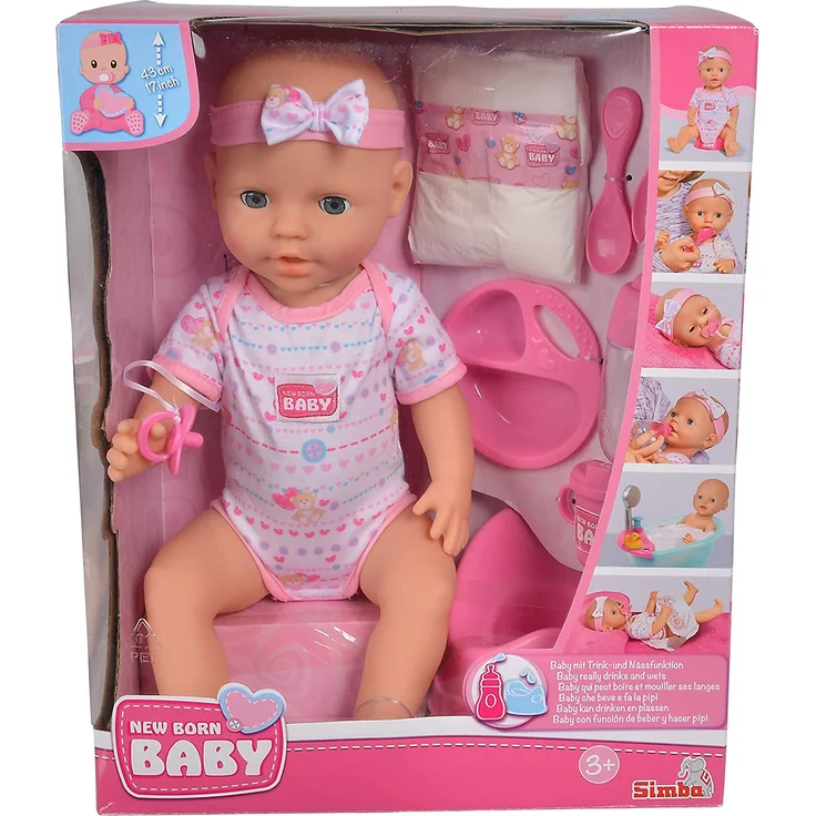 Simba 105039005 - New Born Baby Puppe, für Kinder ab 3 Jahren, Spielpuppe mit Funktionen (kann trinken und Pipi machen), Set (8 Teile) mit Babypuppe & Zubehör – Bild 7