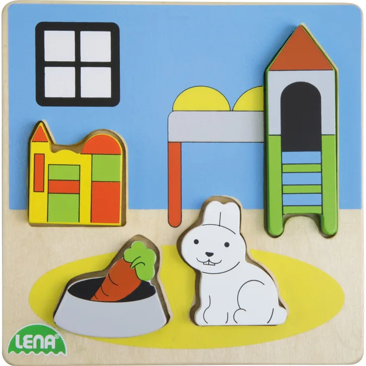 Lena 32144 Holzpuzzle Kinderzimmer, 4 Teile