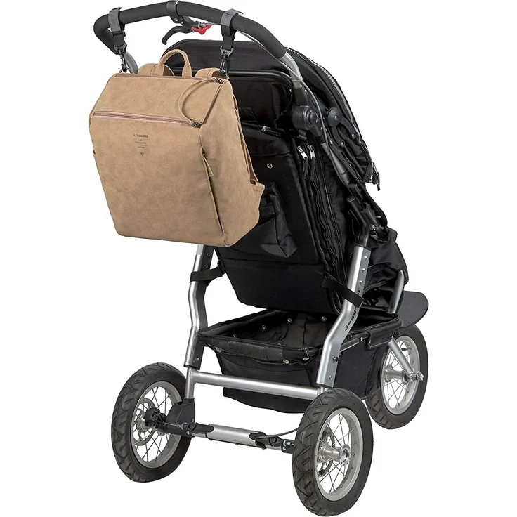 LÄSSIG Baby Wickelrucksack Wickeltasche mit Zubheör veganes Leder/Tender Backpack camel – Bild 5