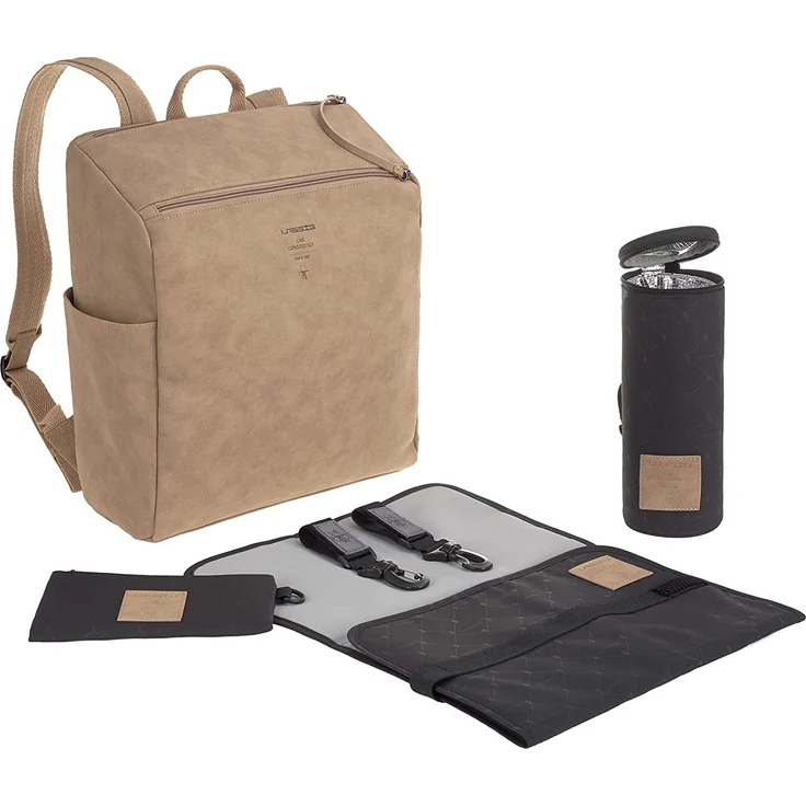 LÄSSIG Baby Wickelrucksack Wickeltasche mit Zubheör veganes Leder/Tender Backpack camel – Bild 1
