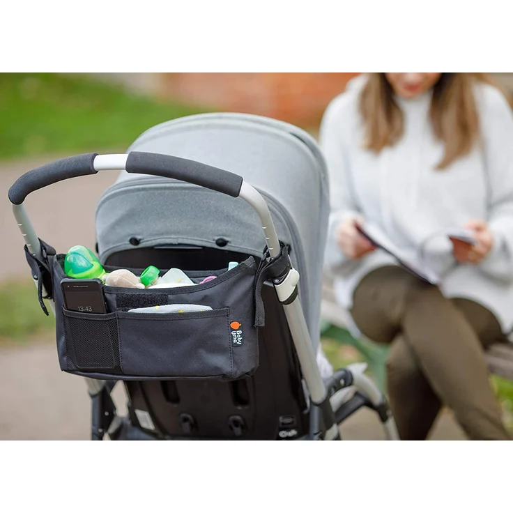 Kinderwagen Organizer Schwarz - Universeller Buggy Organizer mit Getränkehalter - Mit dieser Kinderwagentasche ist alles Wichtige immer griffbereit - Baby Uma - Preisvergleich – Bild 4