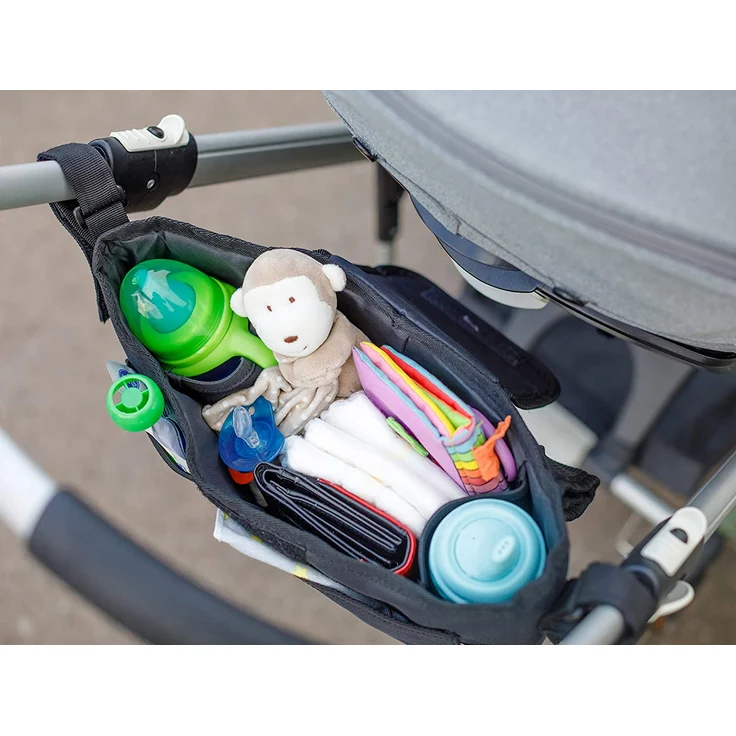 Kinderwagen Organizer Schwarz - Universeller Buggy Organizer mit Getränkehalter - Mit dieser Kinderwagentasche ist alles Wichtige immer griffbereit - Baby Uma - Preisvergleich – Bild 5