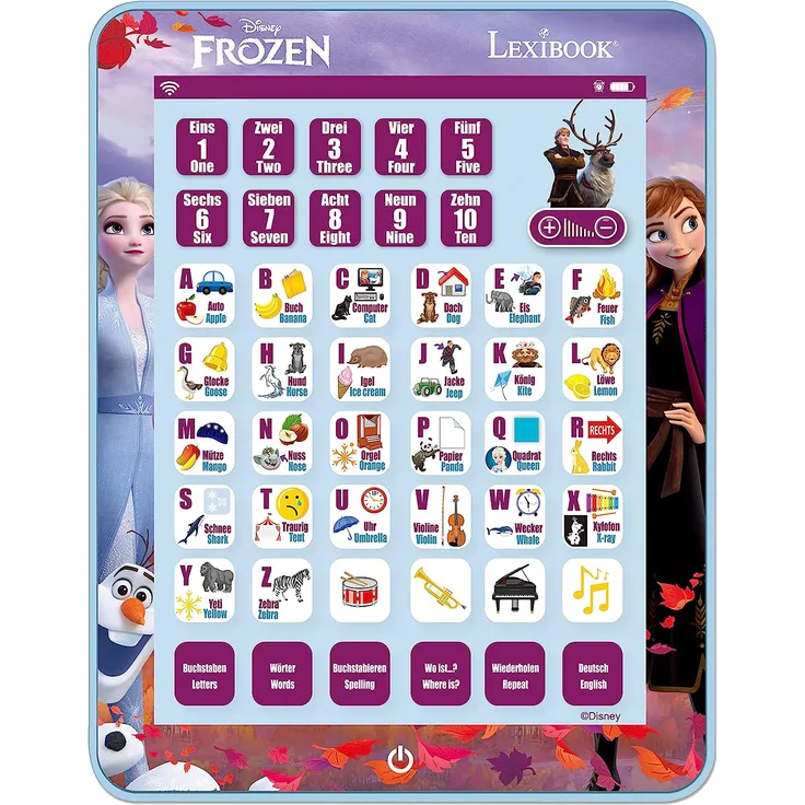 Lexibook Frozen Bilingual Talking Educational Tablet, Spielzeug zum Lernen von Buchstaben, Zahlen, Wortschatz und Musik, Sprachen Deutsch / Englisch, Blau, JCPAD002FZi3