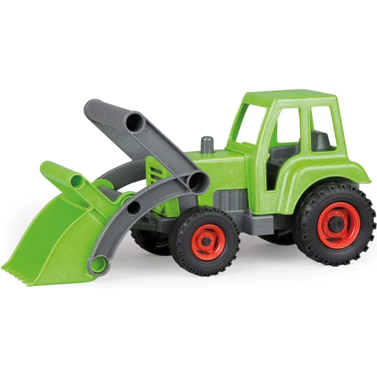 Lena 04213 EcoAktives Traktor mit Frontlader, Nutzfahrzeug ca. 35 cm, robuster grüner Trecker mit Schaufel, natürlicher Holzgeruch durch ökologischen Holzanteil, Spielfahrzeug für Kinder ab 2 Jahre