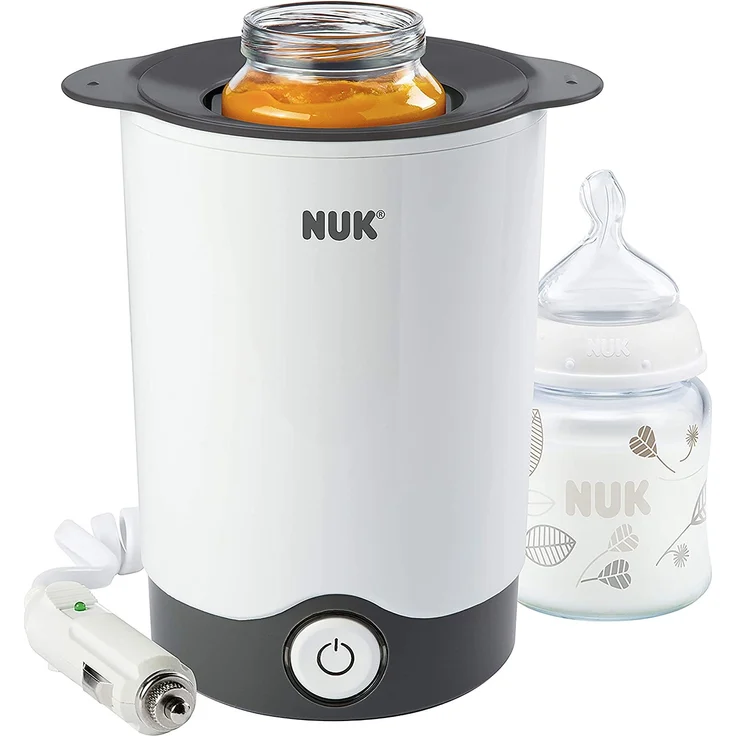 NUK Thermo Express Plus Flaschenwärmer, schnelles und schonendes Erwärmen in nur 90 Sekunden, für zuhause und unterwegs, inkl. Autoadapter-Kabel – Bild 1