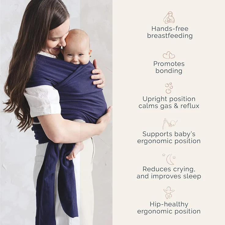 Boba Baby Tragetuch Neugeborene - Navy Blue - Elastisches Babytragetuch und Stilltuch für Unterwegs - Einfach zu binden - Babytrage Neugeborene ab Geburt bis 16kg – Bild 5