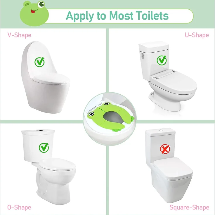 Pejoye Faltbarer Toilettensitz Kinder, Tragbar Kinder Toilettentrainer Sitz, WC Sitz Kleinkind Reise Töpfchentrainer mit Aufbewahrungstüte, Grüner Frosch – Bild 6