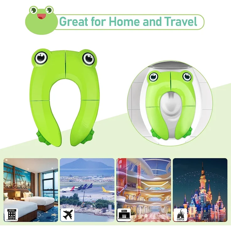Pejoye Faltbarer Toilettensitz Kinder, Tragbar Kinder Toilettentrainer Sitz, WC Sitz Kleinkind Reise Töpfchentrainer mit Aufbewahrungstüte, Grüner Frosch – Bild 5