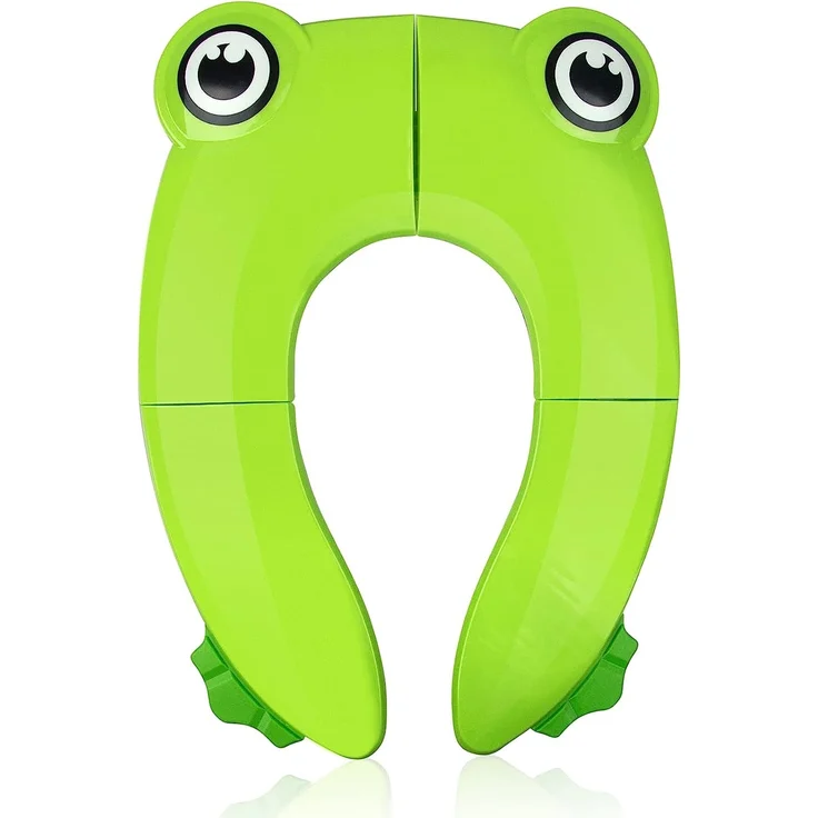 Pejoye Faltbarer Toilettensitz Kinder, Tragbar Kinder Toilettentrainer Sitz, WC Sitz Kleinkind Reise Töpfchentrainer mit Aufbewahrungstüte, Grüner Frosch – Bild 1