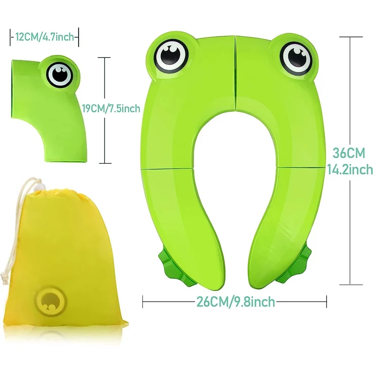 Pejoye Faltbarer Toilettensitz Kinder, Tragbar Kinder Toilettentrainer Sitz, WC Sitz Kleinkind Reise Töpfchentrainer mit Aufbewahrungstüte, Grüner Frosch – Bild 7