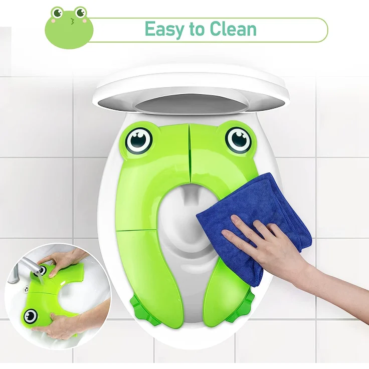 Pejoye Faltbarer Toilettensitz Kinder, Tragbar Kinder Toilettentrainer Sitz, WC Sitz Kleinkind Reise Töpfchentrainer mit Aufbewahrungstüte, Grüner Frosch – Bild 4