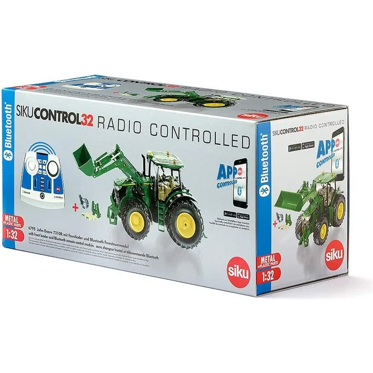 siku 6795, John Deere 7310R Traktor mit Frontlader, Grün, Metall/Kunststoff, 1:32, Ferngesteuert, Inkl. Bluetooth-Fernsteuerung und Zubehör, Steuerung via App möglich – Bild 7