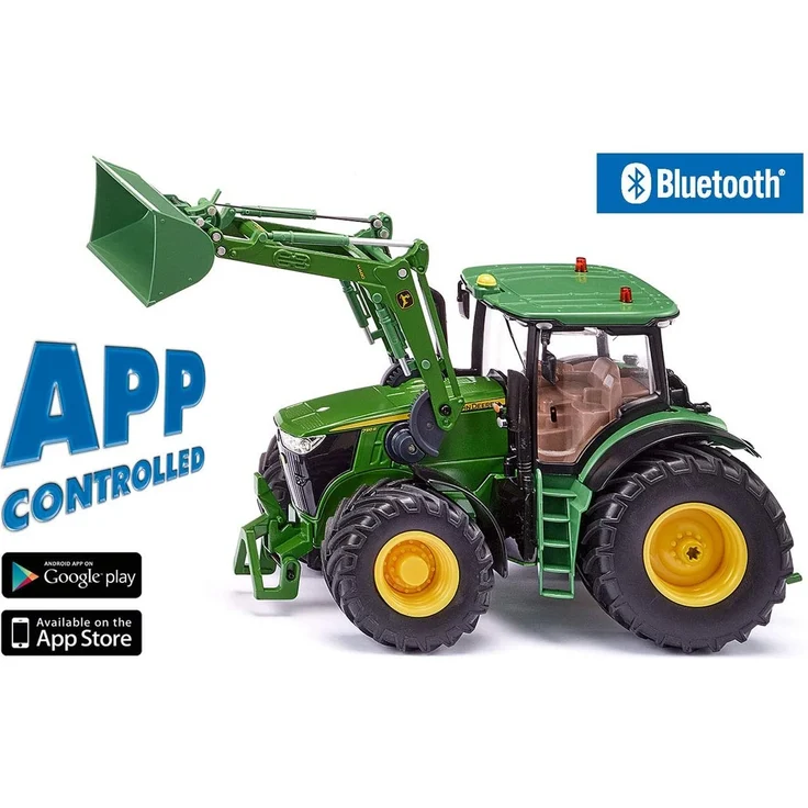 siku 6795, John Deere 7310R Traktor mit Frontlader, Grün, Metall/Kunststoff, 1:32, Ferngesteuert, Inkl. Bluetooth-Fernsteuerung und Zubehör, Steuerung via App möglich – Bild 2