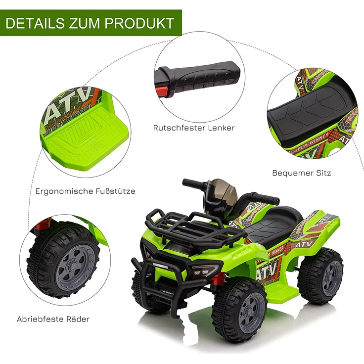 HOMCOM Elektroquad 6V Akku Elektroauto LED Frontlicht grün – Bild 5