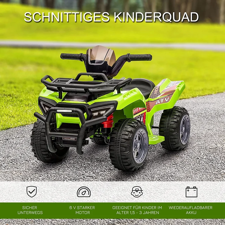 HOMCOM Elektroquad 6V Akku Elektroauto LED Frontlicht grün – Bild 4