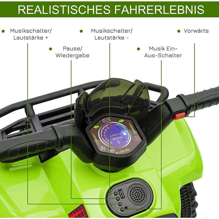 HOMCOM Elektroquad 6V Akku Elektroauto LED Frontlicht grün – Bild 6