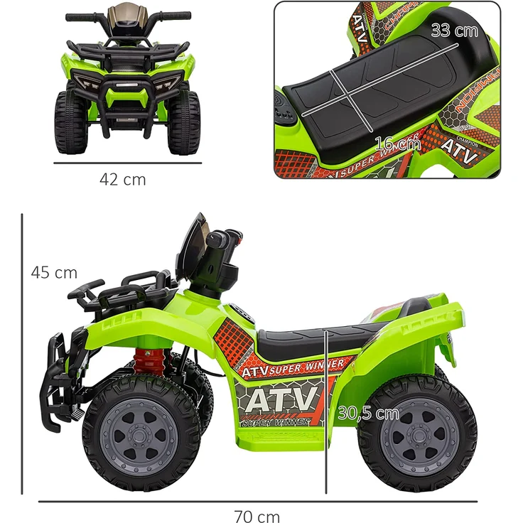 HOMCOM Elektroquad 6V Akku Elektroauto LED Frontlicht grün – Bild 3