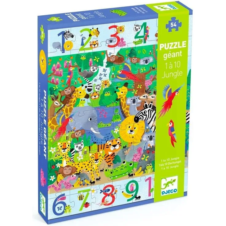DJECO Bodenpuzzle: 1 bis 10 Dschungel 54 Teile