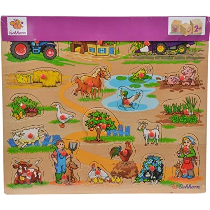 Eichhorn 100005454 - Steckpuzzle 40x35cm mit 21-23 Steckteilen, Motive: Safari, Bauernhof, Verkehr, keine Motivauswahl möglich, Lieferumfang 1 Stk., FSC 100% Zertifiziertes Lindensperrholz – Bild 2