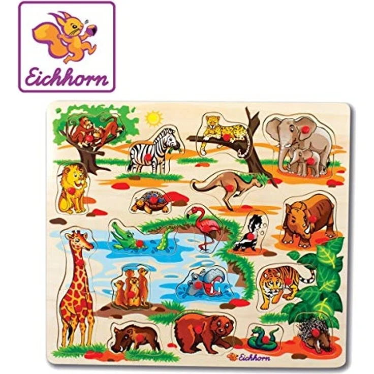 Eichhorn 100005454 - Steckpuzzle 40x35cm mit 21-23 Steckteilen, Motive: Safari, Bauernhof, Verkehr, keine Motivauswahl möglich, Lieferumfang 1 Stk., FSC 100% Zertifiziertes Lindensperrholz – Bild 3