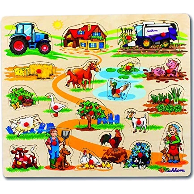 Eichhorn 100005454 - Steckpuzzle 40x35cm mit 21-23 Steckteilen, Motive: Safari, Bauernhof, Verkehr, keine Motivauswahl möglich, Lieferumfang 1 Stk., FSC 100% Zertifiziertes Lindensperrholz – Bild 5