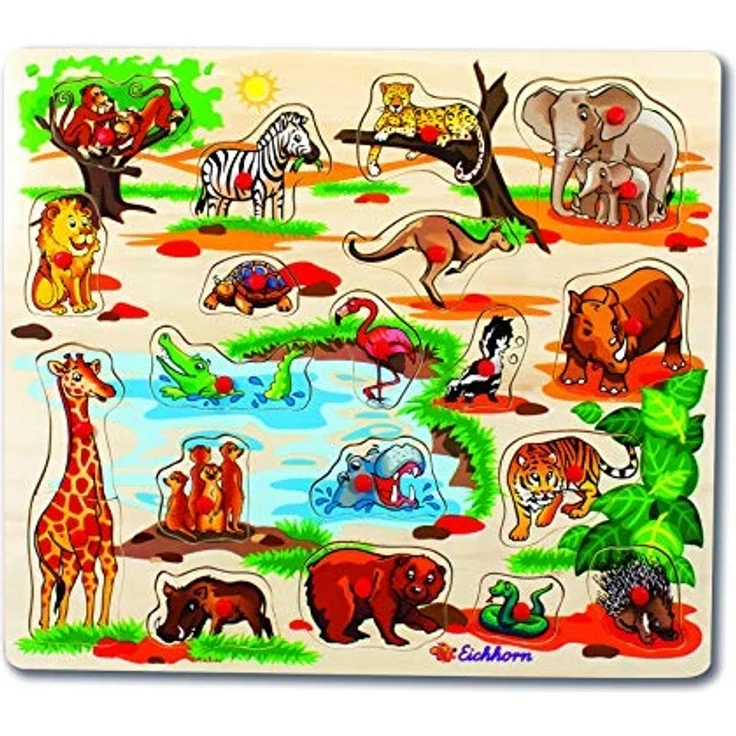 Eichhorn 100005454 - Steckpuzzle 40x35cm mit 21-23 Steckteilen, Motive: Safari, Bauernhof, Verkehr, keine Motivauswahl möglich, Lieferumfang 1 Stk., FSC 100% Zertifiziertes Lindensperrholz – Bild 7
