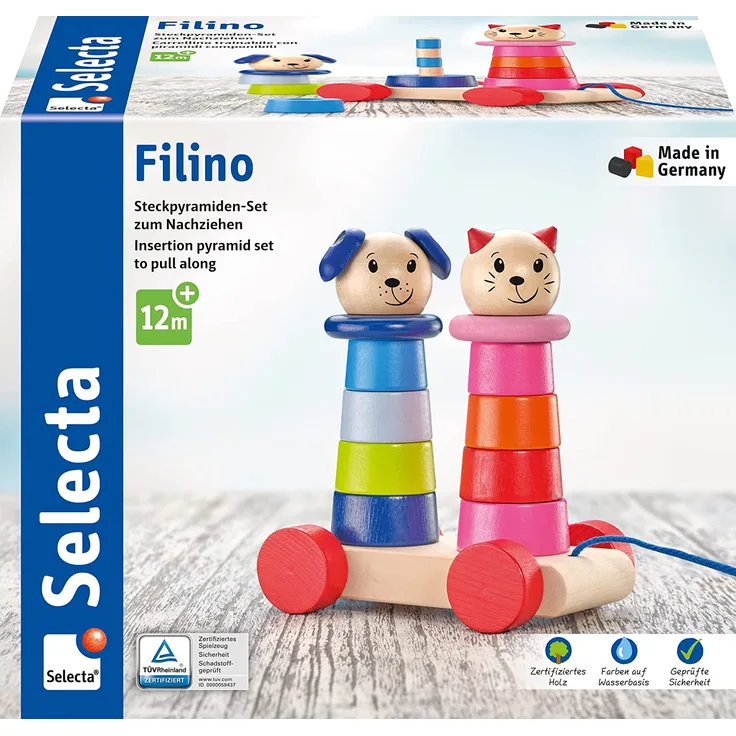 Selecta 62018 Filino, Nachziehspielzeug und Stapelspielzeug aus Holz, 15 cm