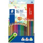 STAEDTLER 187 C12P1 Noris Colour Buntstift (erhöhte Bruchfestigkeit, Dreikantform, attraktives Design, ergonomische Soft-Oberfläche, Wopex Material, Set mit 16 brillanten Stiften im Kartonetui)