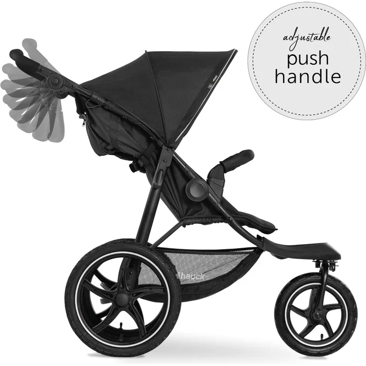 Hauck Kinder Buggy Runner 2, Große Luftreifen 3 Rad, Bis 25 kg, mit Liegefunktion und Netzfenster, UV-Schutz 50+, Höhenverstellbar, Zusammenklappbar, Großer Korb, Schwarz – Bild 4