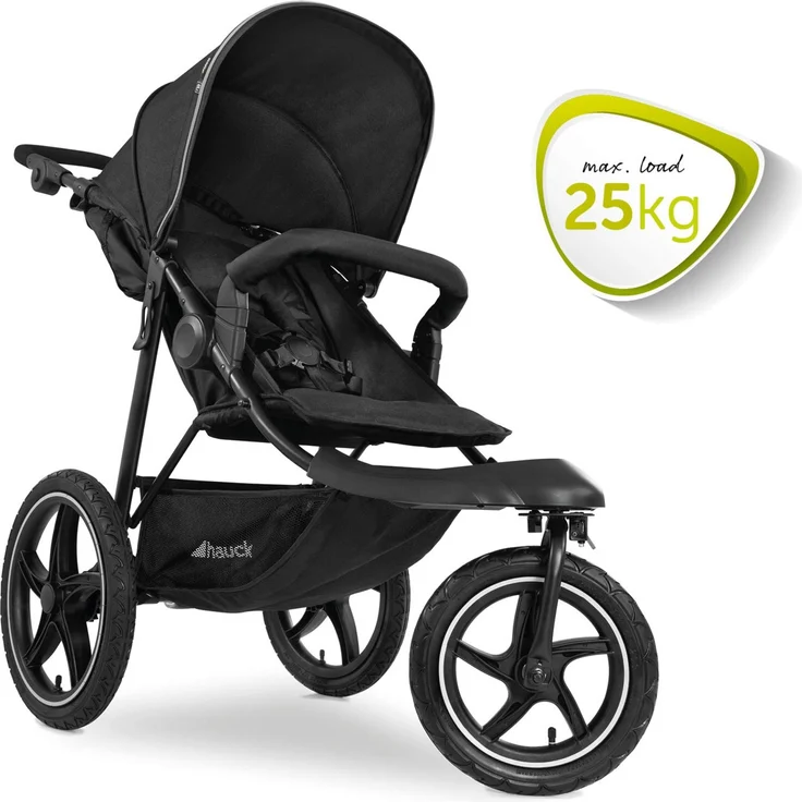 Hauck Kinder Buggy Runner 2, Große Luftreifen 3 Rad, Bis 25 kg, mit Liegefunktion und Netzfenster, UV-Schutz 50+, Höhenverstellbar, Zusammenklappbar, Großer Korb, Schwarz – Bild 2