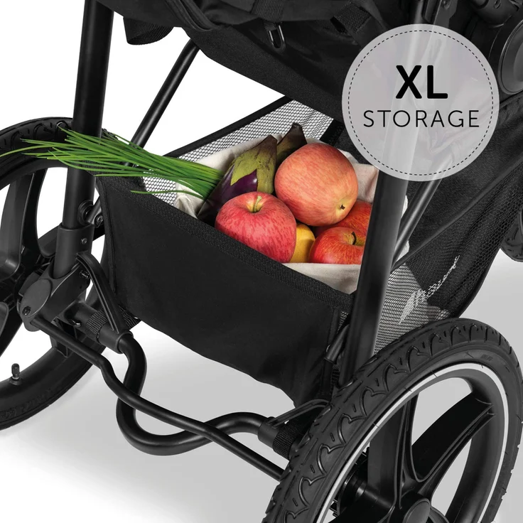 Hauck Kinder Buggy Runner 2, Große Luftreifen 3 Rad, Bis 25 kg, mit Liegefunktion und Netzfenster, UV-Schutz 50+, Höhenverstellbar, Zusammenklappbar, Großer Korb, Schwarz – Bild 5