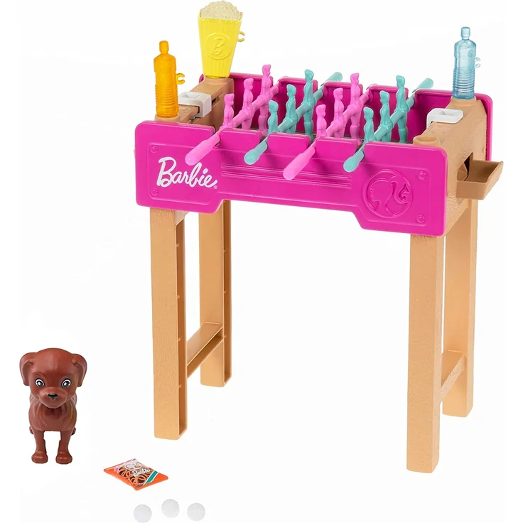 Barbie GRG77 - Mini-Spielset mit Haustier, Zubhörteilen und funktionierendem Tischfußball-Spiel, Thema Spielabend, Geschenk für Kinder von 3 bis 7 Jahren – Bild 1