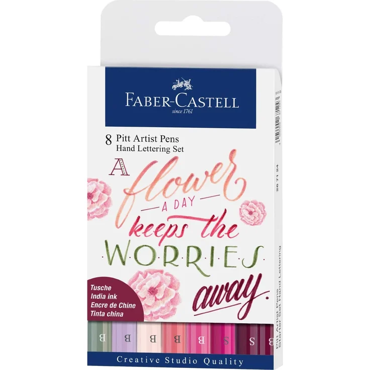 Faber-Castell 267124 - Tuschestift Pitt Artist Pen Lettering, Rosatöne, 8er Etui, Mehrfarbig – Bild 1