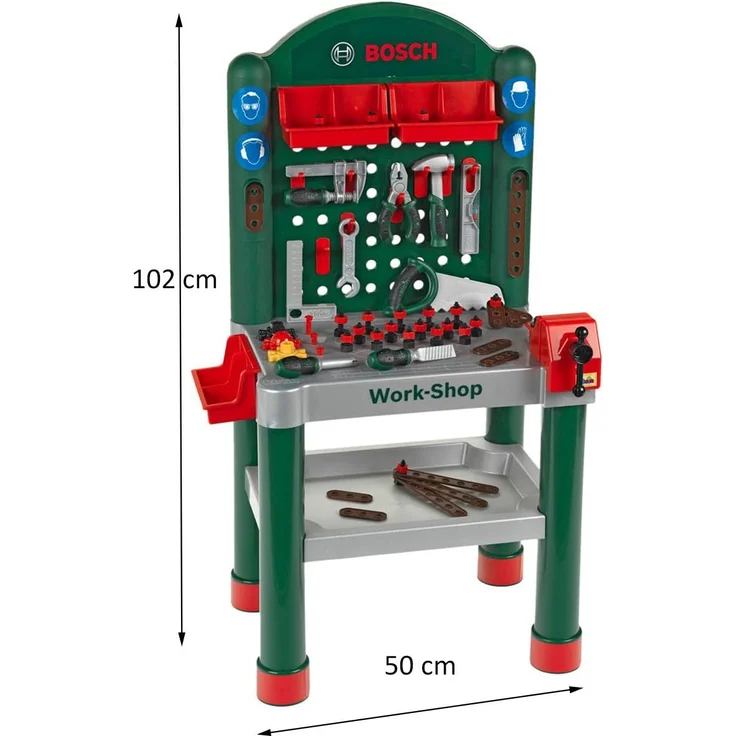 Theo Klein 8320 Bosch Workshop I 79-teilig|Arbeitsplatte mit Lernfunktion I Maße: 50 cm 37 cm 102 cm I Spielzeug für Kinder ab 3 Jahren – Bild 2