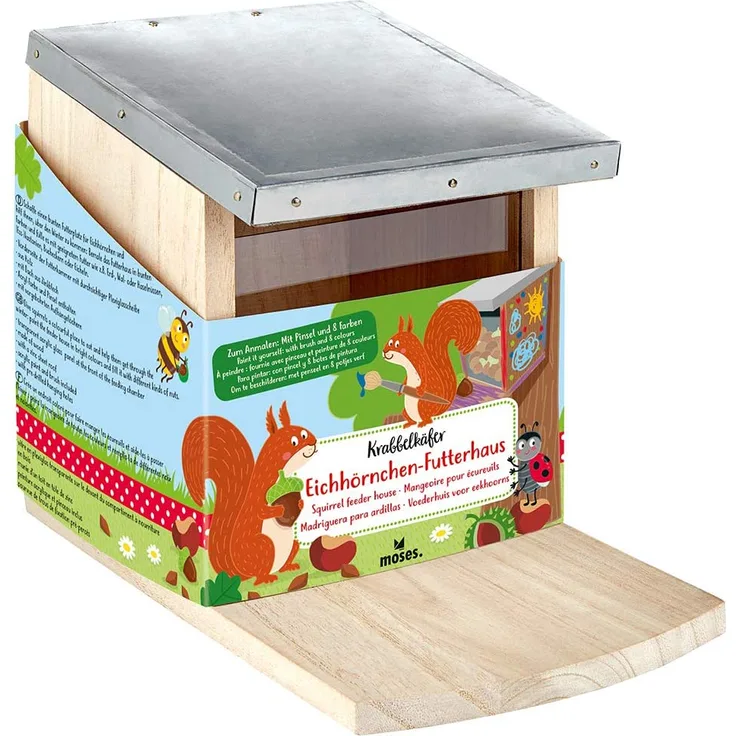 moses. 16120 Krabbelkäfer Eichhörnchen-Futterhaus | Futterstation zum Anmalen und Selbstgestalten | Für Kinder, Holz