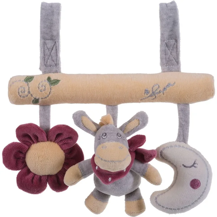 Bieco 02015077 Hängefiguren Universalhänger Esel Donkey Plüschanhänger für Babys und Kleinkinder grau