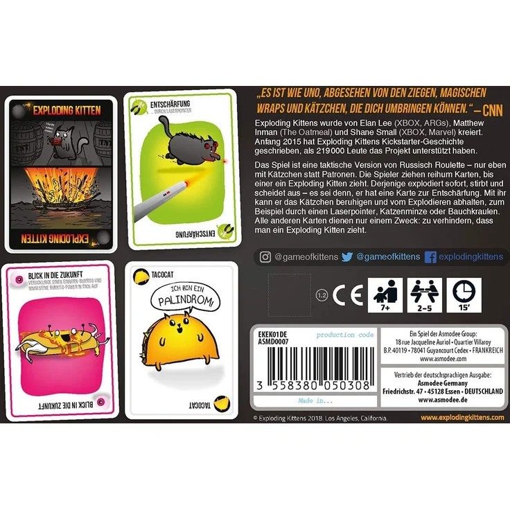 Asmodee Exploding Kittens, Grundspiel, Partyspiel, Kartenspiel, Deutsch – Bild 2
