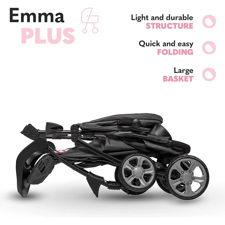 LIONELO Emma Plus Kinderwagen bis zu 15 kg, Kindersportwagen, leicht modern klein Buggy mit Liegeposition, zusammenklappbar, große Räder, großer Korb, Tasche – Bild 5