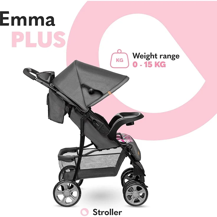 LIONELO Emma Plus Kinderwagen bis zu 15 kg, Kindersportwagen, leicht modern klein Buggy mit Liegeposition, zusammenklappbar, große Räder, großer Korb, Tasche – Bild 2
