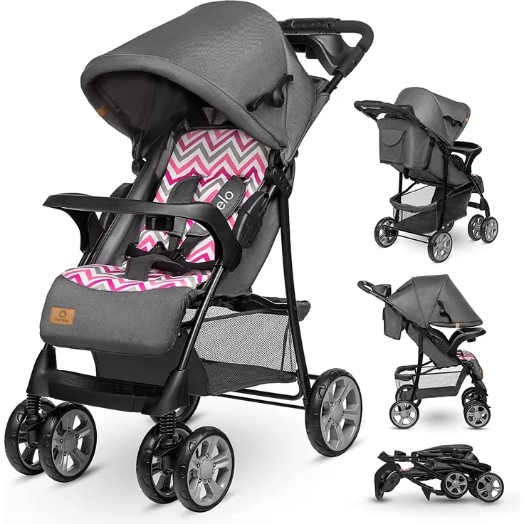 LIONELO Emma Plus Kinderwagen bis zu 15 kg, Kindersportwagen, leicht modern klein Buggy mit Liegeposition, zusammenklappbar, große Räder, großer Korb, Tasche