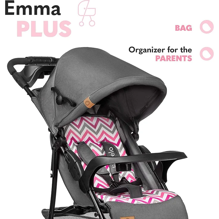 LIONELO Emma Plus Kinderwagen bis zu 15 kg, Kindersportwagen, leicht modern klein Buggy mit Liegeposition, zusammenklappbar, große Räder, großer Korb, Tasche – Bild 7