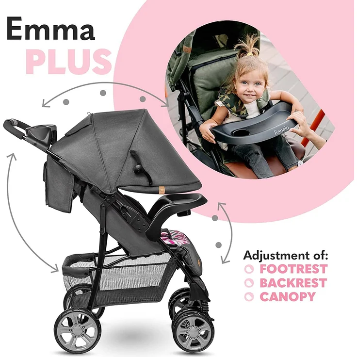 LIONELO Emma Plus Kinderwagen bis zu 15 kg, Kindersportwagen, leicht modern klein Buggy mit Liegeposition, zusammenklappbar, große Räder, großer Korb, Tasche – Bild 3