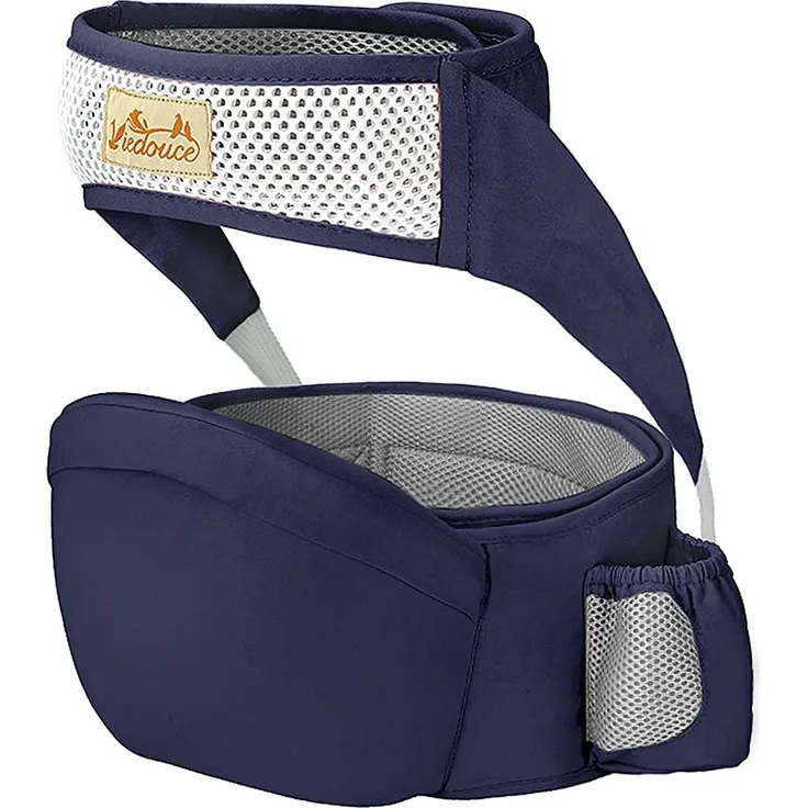 Viedouce Baby Hüftsitz Ergonomische mit Sicherheitsgurt Schutz,Reine Baumwolle Leicht und atmungsaktiv,Ergonomischer Leichte Taille Hocker Baby Hüftsitz für 4-36 Monate (Dunkelblau)