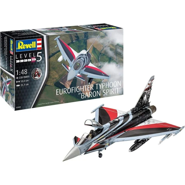 Revell RV03848 03848 Eurofighter Typhoon Baron Spirit, Flugzeugmodellbausatz 1:48, 33 cm originalgetreuer Modellbausatz für Experten, unlackiert – Bild 1