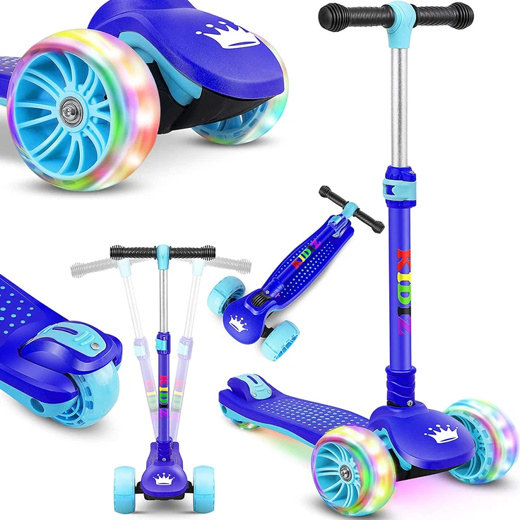 KIDIZ® Roller Kinder Scooter X-Pro2 Dreiradscooter mit PU LED Leuchtenden Räder Kinderroller faltbar Tret-Roller höhenverstellbarer Cityroller Kinderscooter für Jungen Mädchen 3-12 Jahre Blau – Bild 1