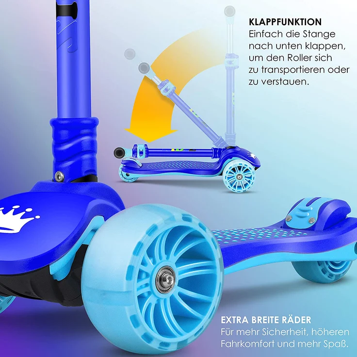 KIDIZ® Roller Kinder Scooter X-Pro2 Dreiradscooter mit PU LED Leuchtenden Räder Kinderroller faltbar Tret-Roller höhenverstellbarer Cityroller Kinderscooter für Jungen Mädchen 3-12 Jahre Blau – Bild 7
