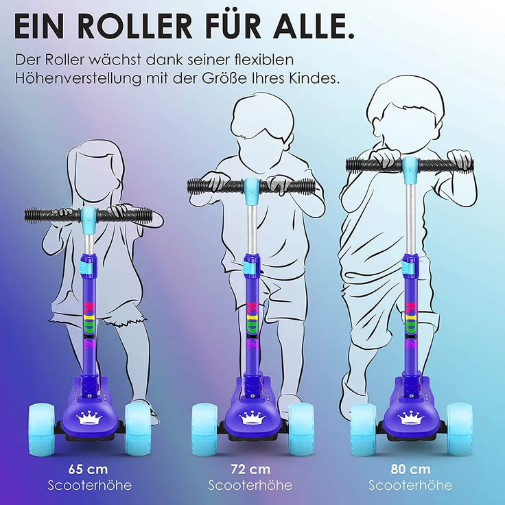 KIDIZ® Roller Kinder Scooter X-Pro2 Dreiradscooter mit PU LED Leuchtenden Räder Kinderroller faltbar Tret-Roller höhenverstellbarer Cityroller Kinderscooter für Jungen Mädchen 3-12 Jahre Blau – Bild 4