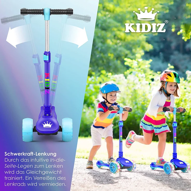 KIDIZ® Roller Kinder Scooter X-Pro2 Dreiradscooter mit PU LED Leuchtenden Räder Kinderroller faltbar Tret-Roller höhenverstellbarer Cityroller Kinderscooter für Jungen Mädchen 3-12 Jahre Blau – Bild 5